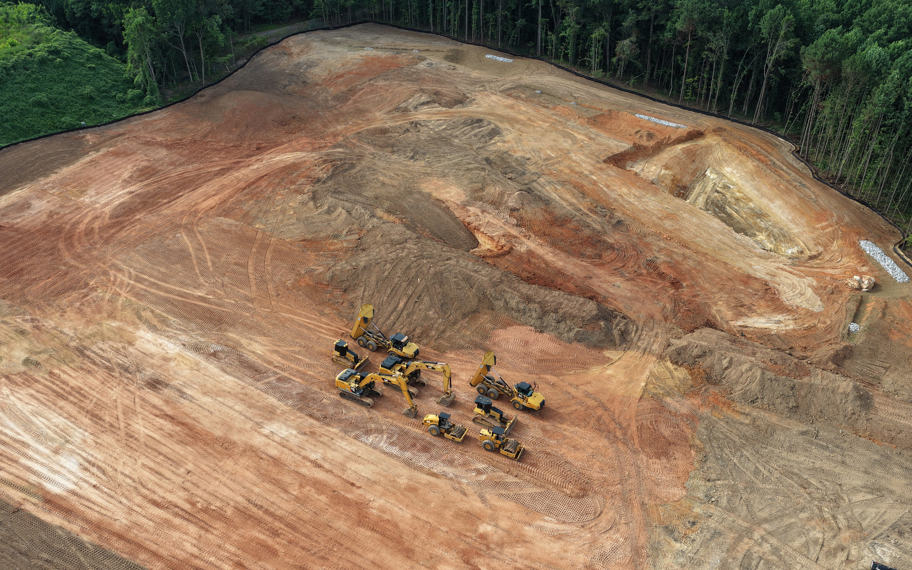 Aerial view of an active pre-vertical construction project